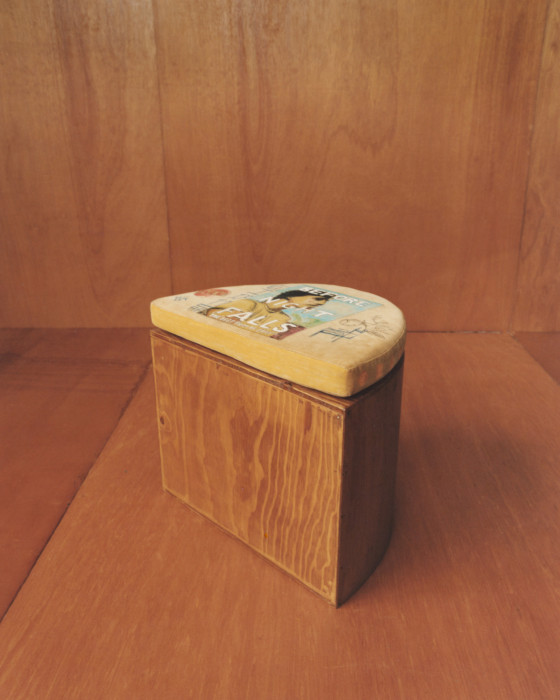 COFFEE-STAINED DOUGLAS FIR HALF-MOON STOOL W/ BODE SENIOR CORD I, 2019